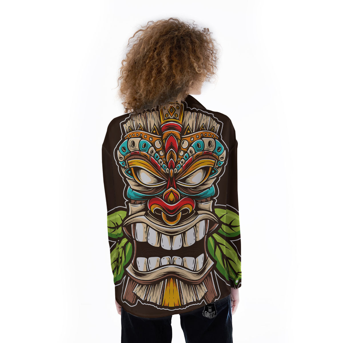 Tiki Hawaiian Print Women's Long Sleeve Shirts-grizzshop