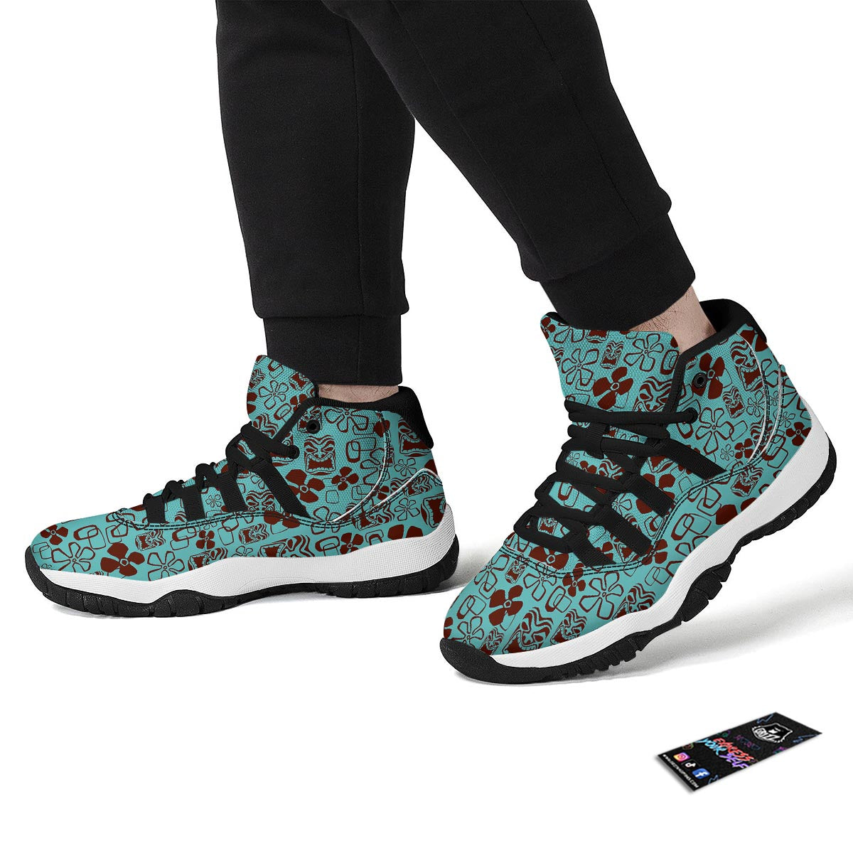 Tiki Hibiscus Pattern Print Black Bball Shoes-grizzshop