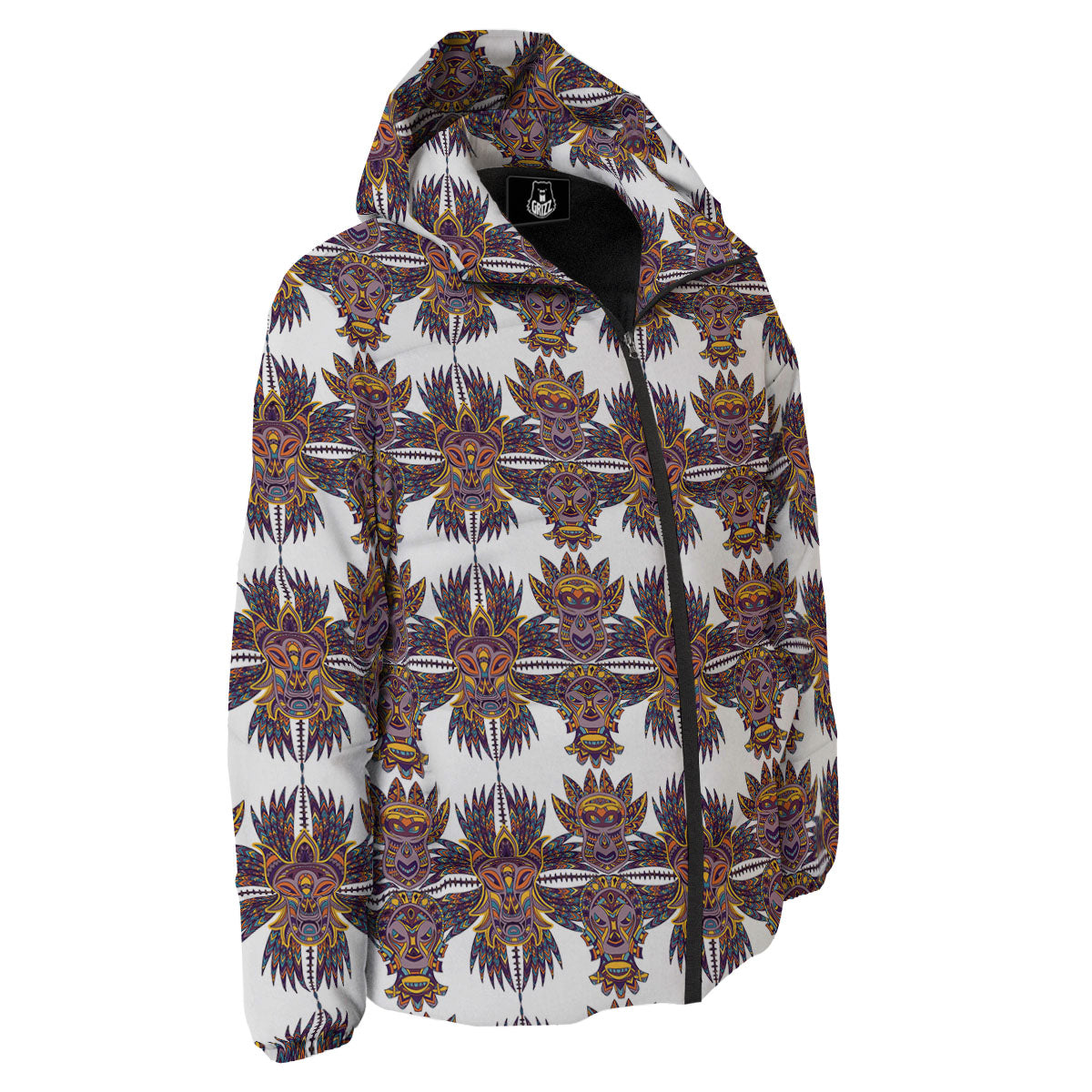 Tiki Mask Ornament Print Pattern Down Jacket-grizzshop