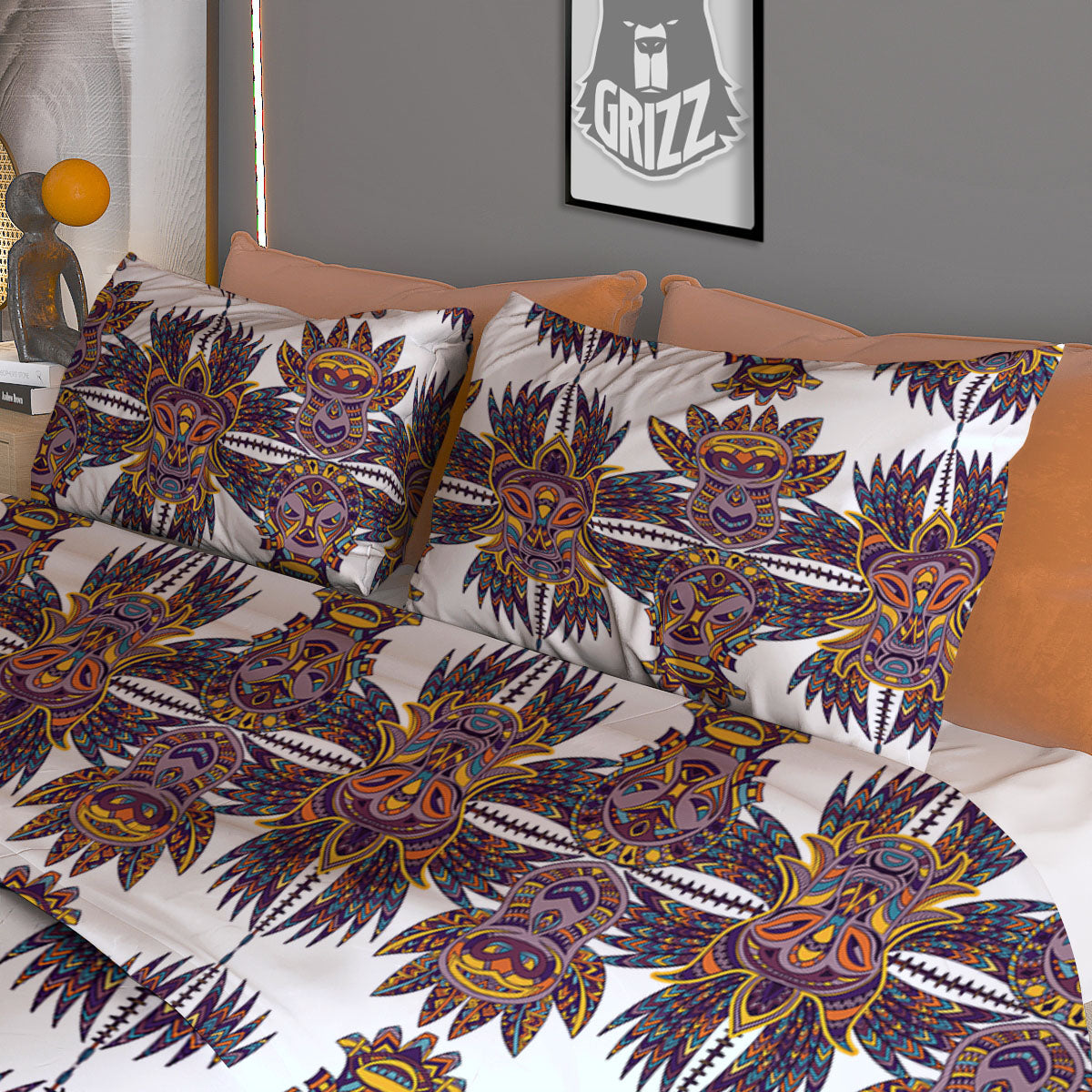 Tiki Mask Ornament Print Pattern Duvet Cover Bedding Set