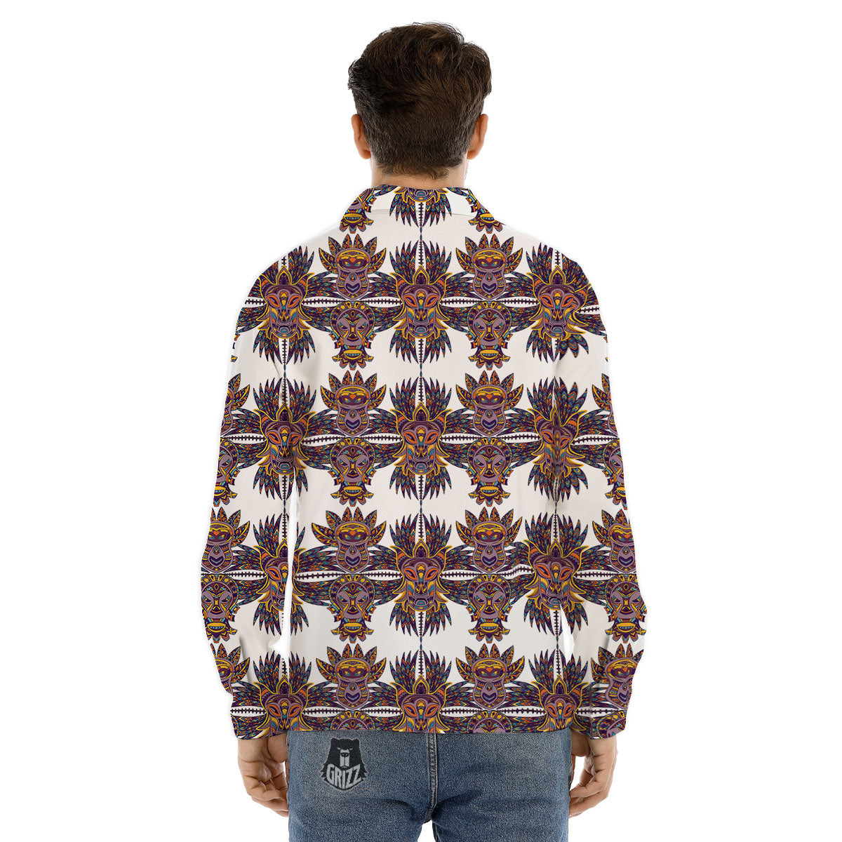 Tiki Mask Ornament Print Pattern Men's Dress Shirts-grizzshop