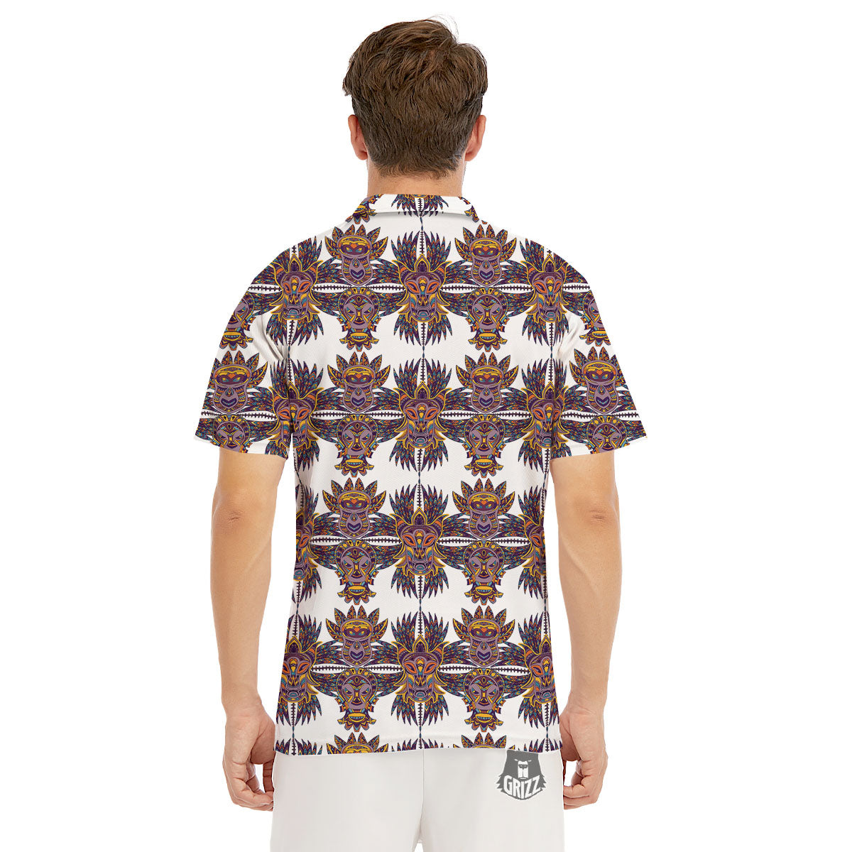 Tiki Mask Ornament Print Pattern Men's Golf Shirts-grizzshop