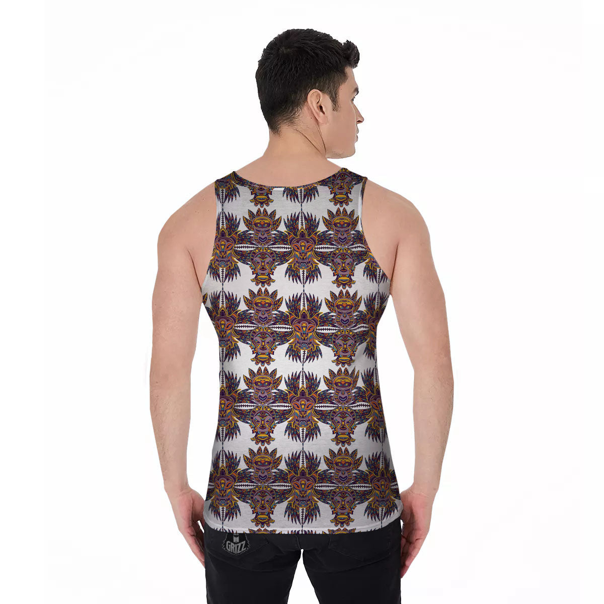 Tiki Mask Ornament Print Pattern Men's Tank Top-grizzshop