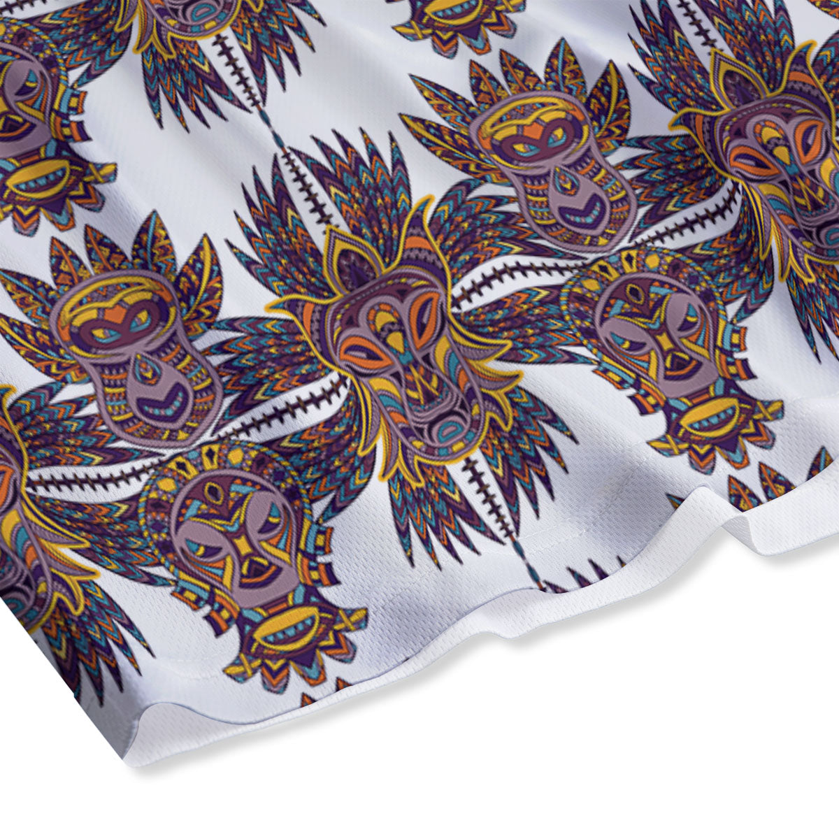 Tiki Mask Ornament Print Pattern Mesh Shorts