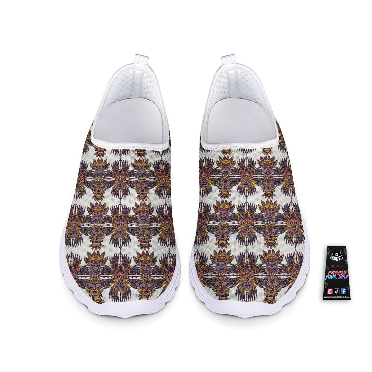 Tiki Mask Ornament Print Pattern Nurse Shoes-grizzshop