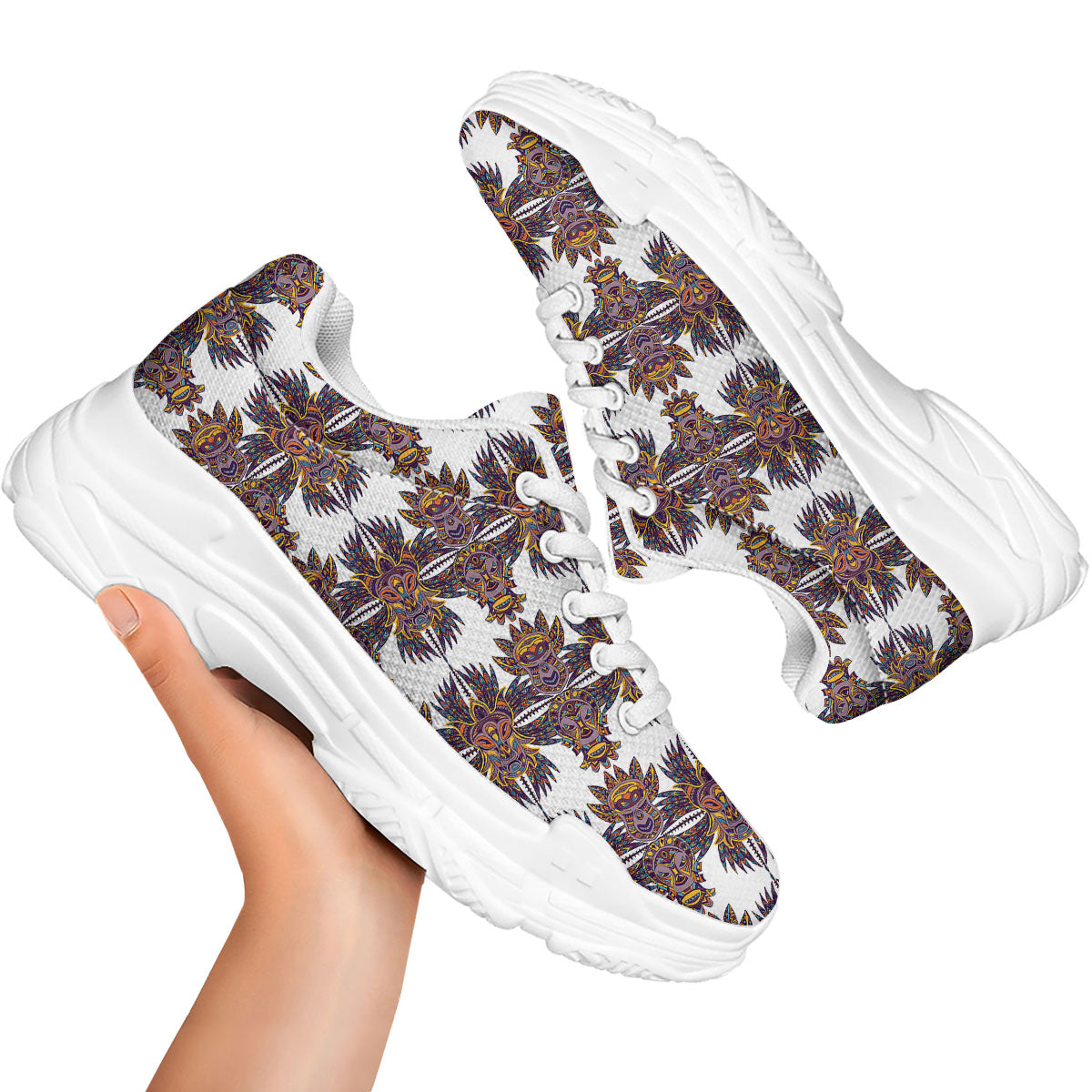 Tiki Mask Ornament Print Pattern White Chunky Shoes-grizzshop