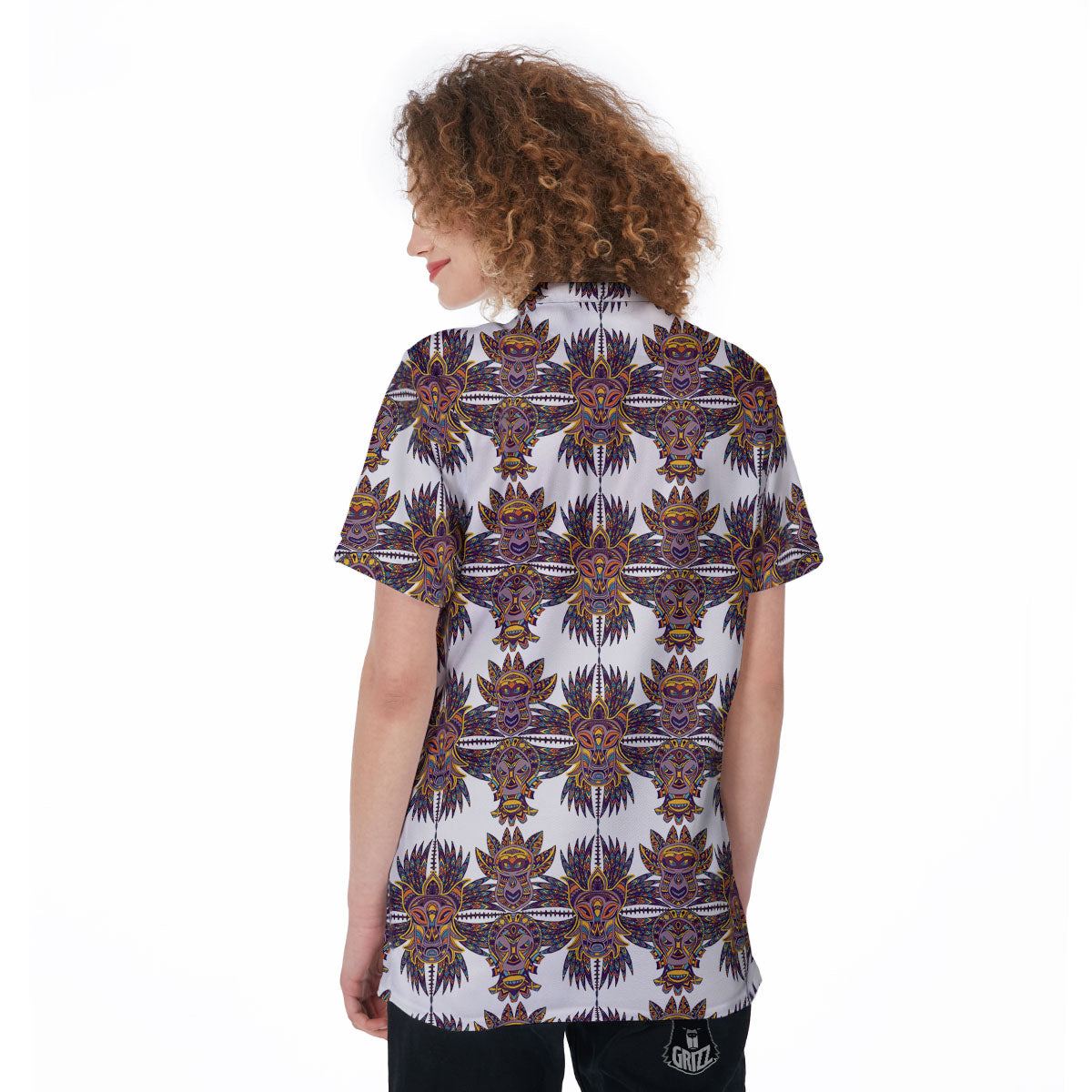 Tiki Mask Ornament Print Pattern Women's Golf Shirts-grizzshop