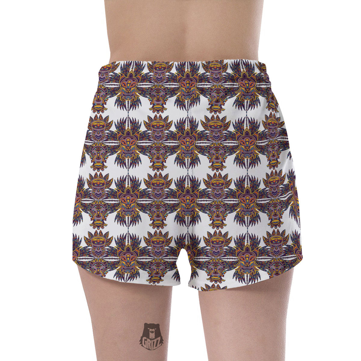 Tiki Mask Ornament Print Pattern Women's Shorts-grizzshop