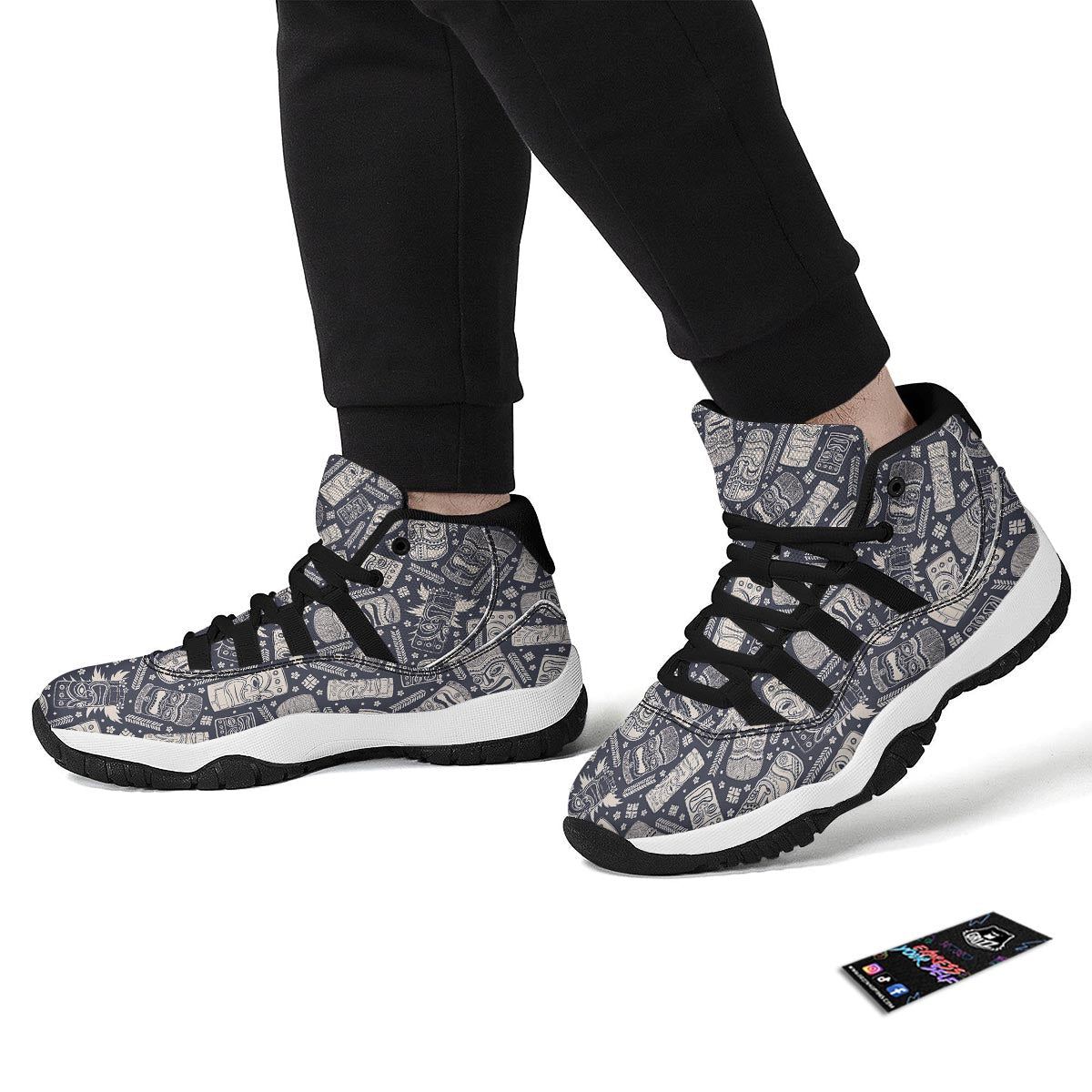 Tiki Pattern Print Black Bball Shoes-grizzshop