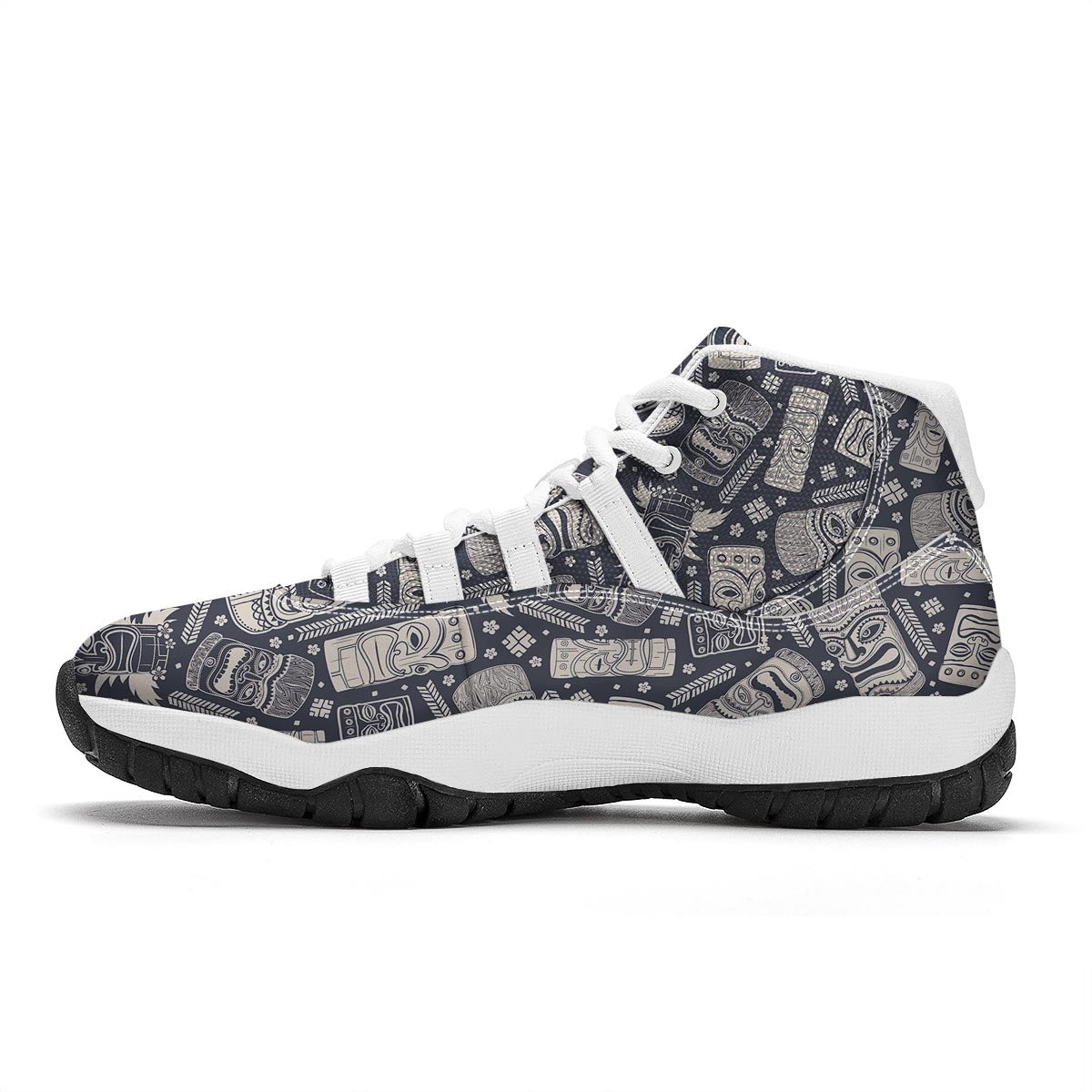 Tiki Pattern Print White Bball Shoes-grizzshop