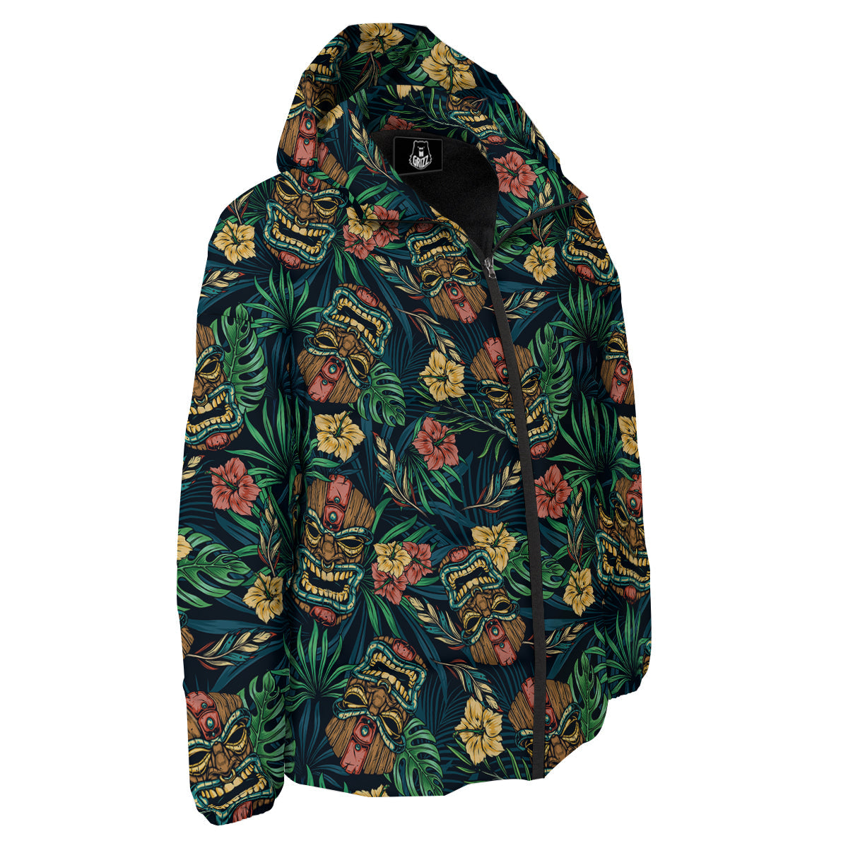 Tiki Tropical Print Pattern Down Jacket-grizzshop