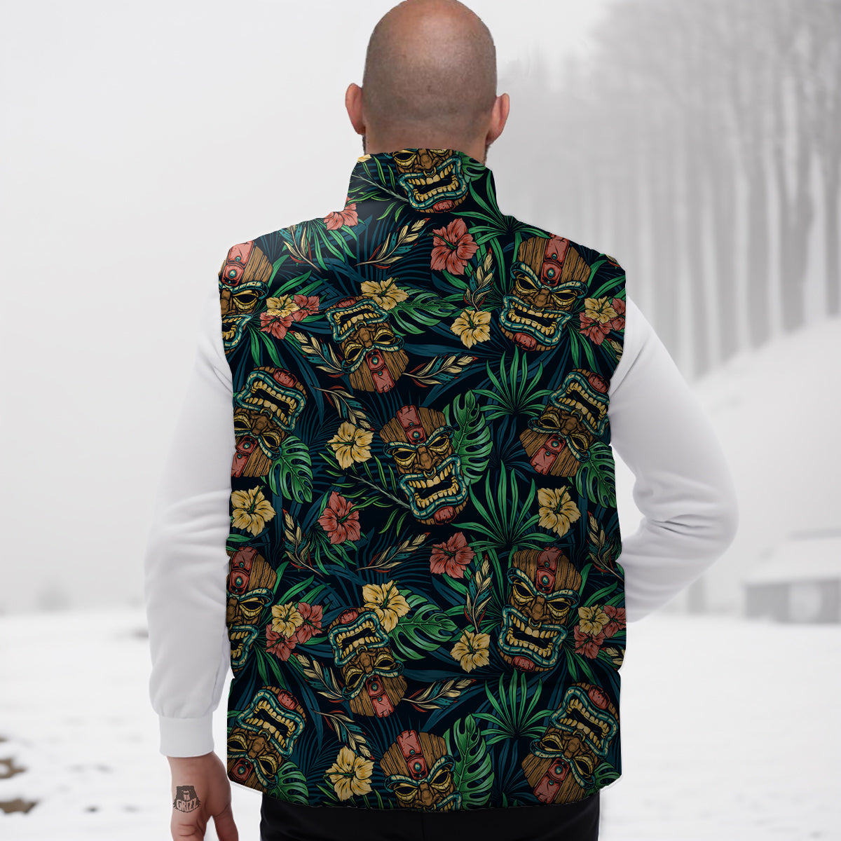 Tiki Tropical Print Pattern Down Vest-grizzshop