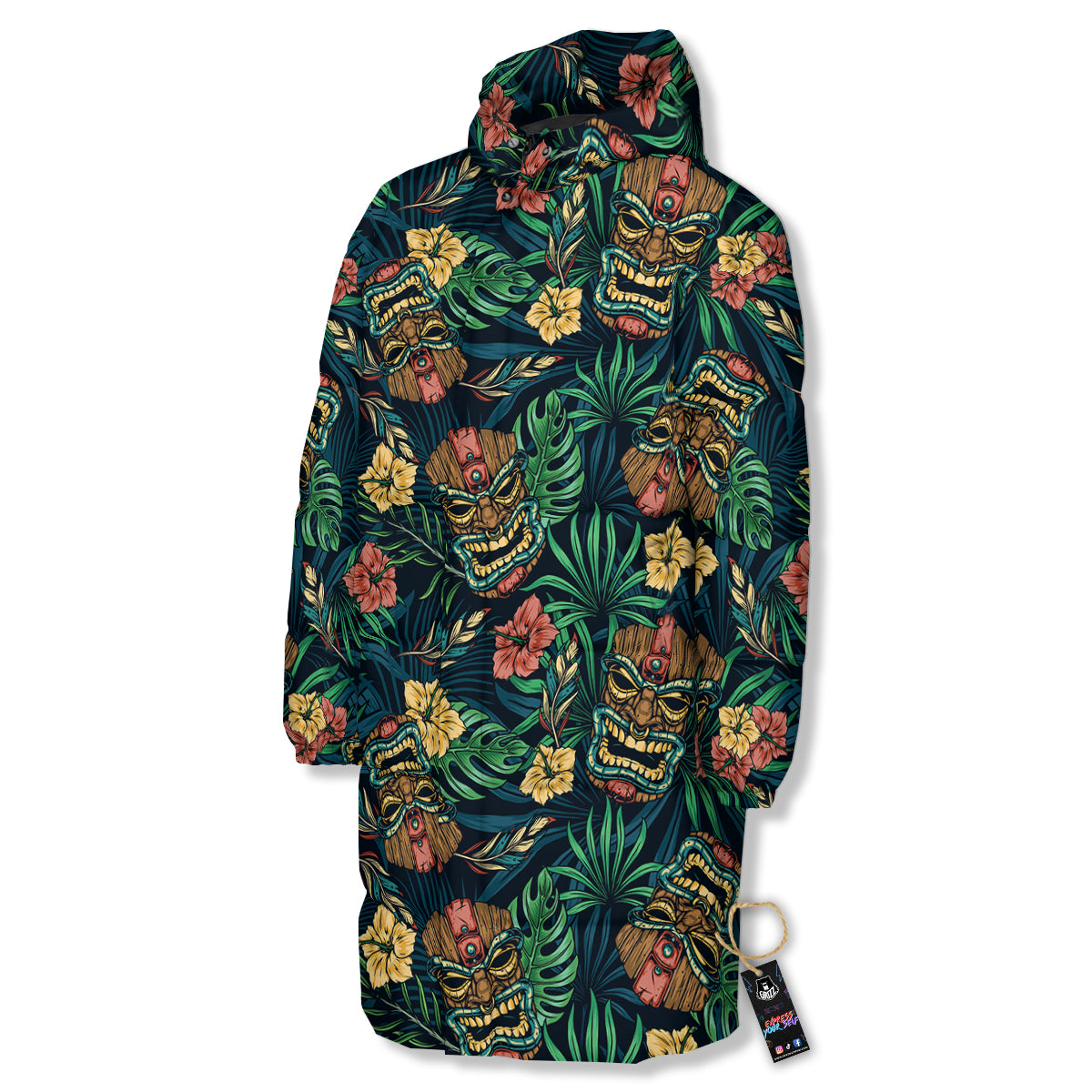 Tiki Tropical Print Pattern Long Down Jacket-grizzshop