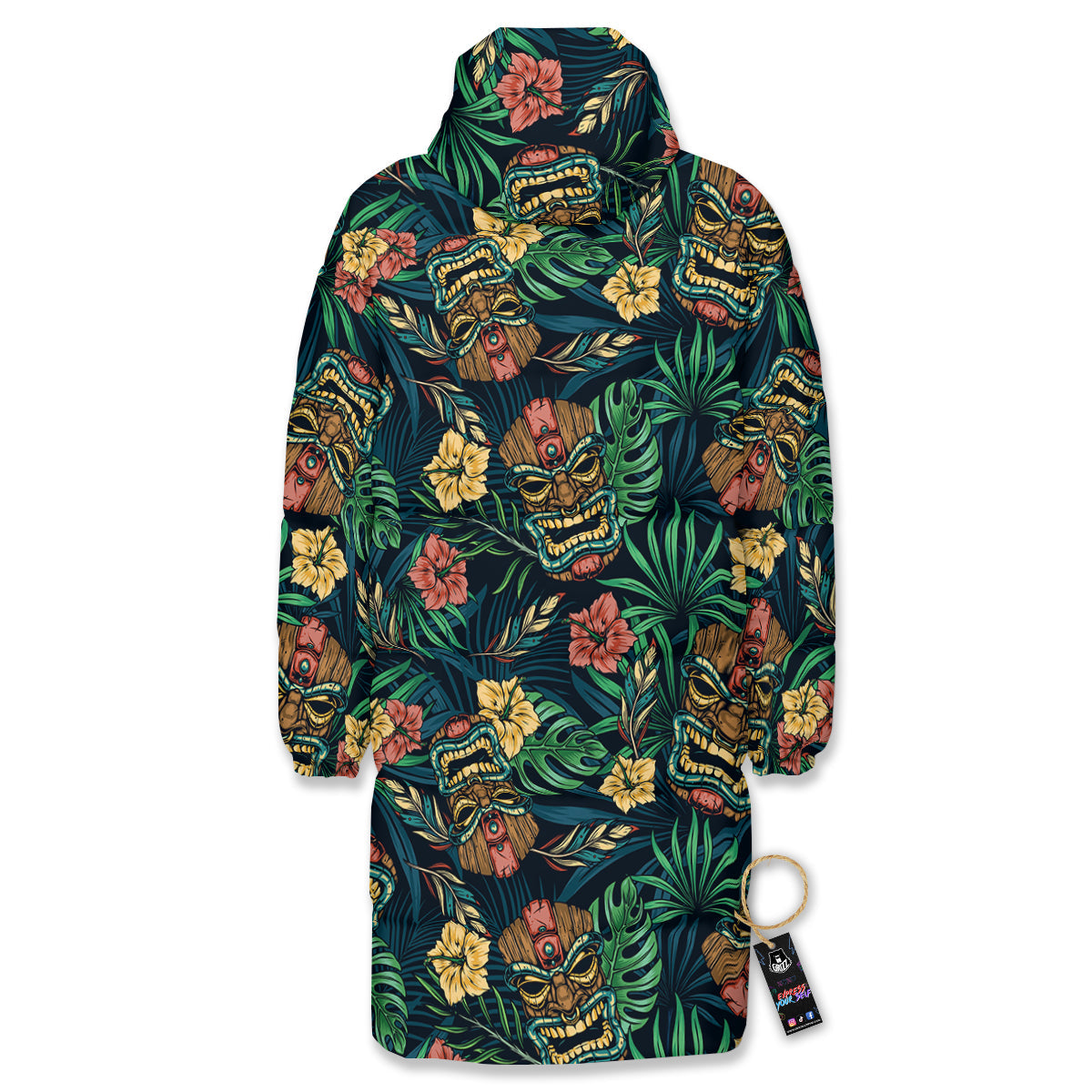 Tiki Tropical Print Pattern Long Down Jacket-grizzshop
