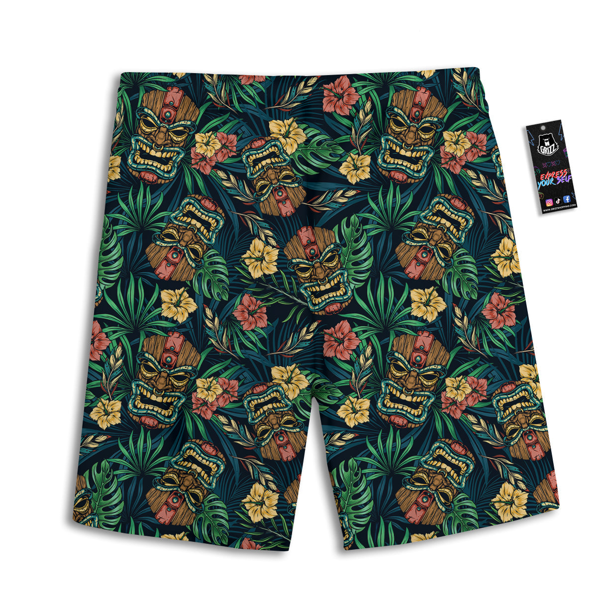 Tiki Tropical Print Pattern Men's Athletic Shorts-grizzshop