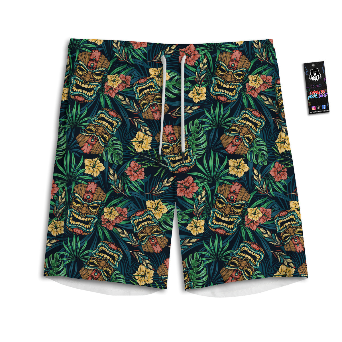 Tiki Tropical Print Pattern Men's Athletic Shorts-grizzshop