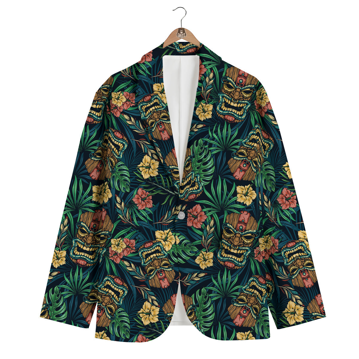 Tiki Tropical Print Pattern Men's Blazer-grizzshop