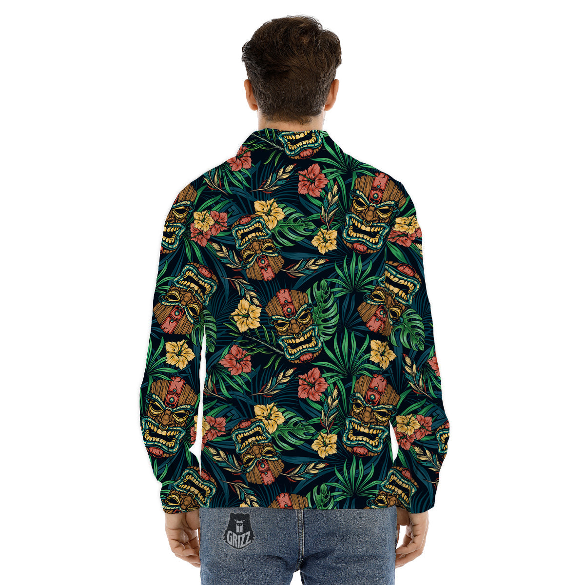 Tiki Tropical Print Pattern Men's Dress Shirts-grizzshop