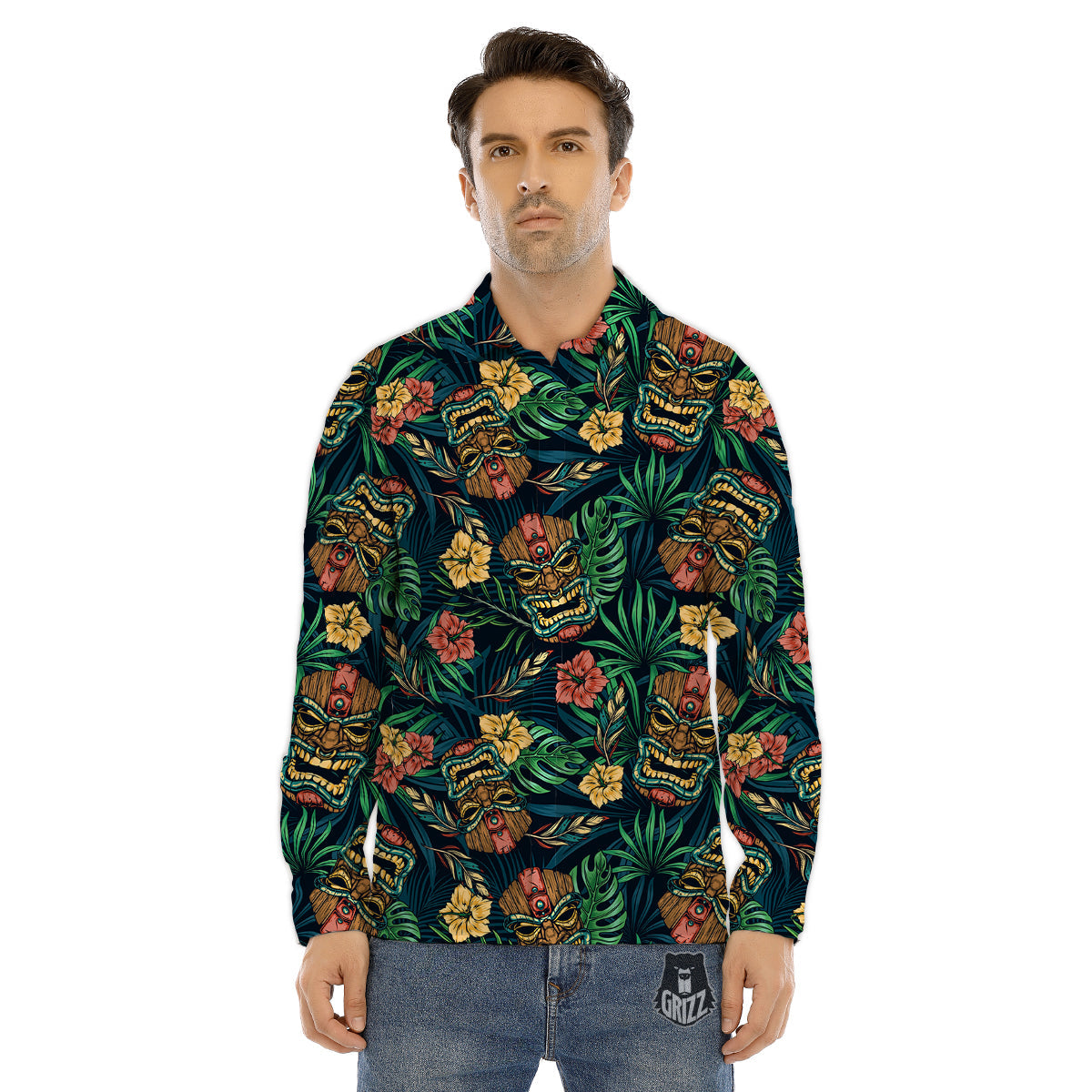 Tiki Tropical Print Pattern Men's Dress Shirts-grizzshop