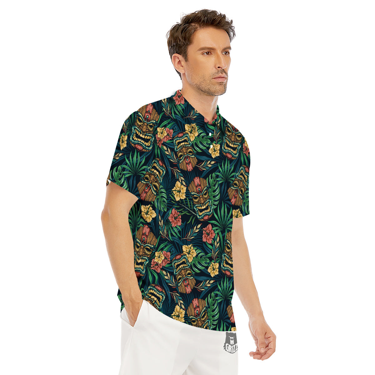 Tiki Tropical Print Pattern Men's Golf Shirts-grizzshop