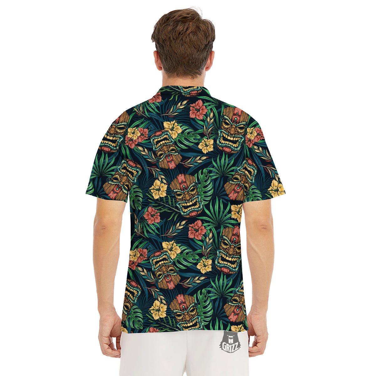 Tiki Tropical Print Pattern Men's Golf Shirts-grizzshop