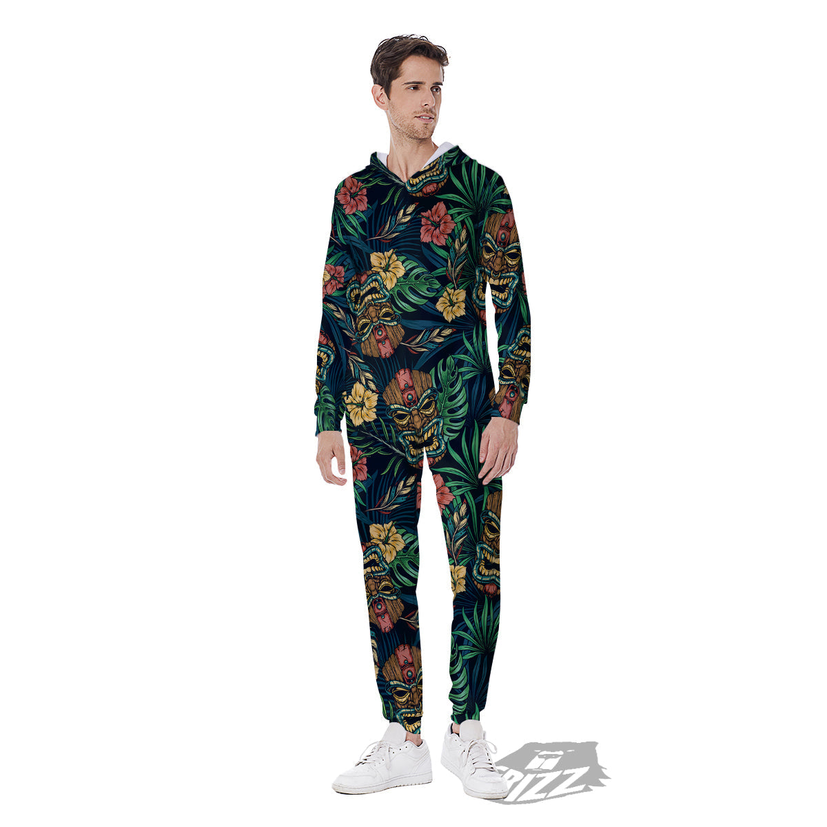 Tiki Tropical Print Pattern Men's Jumpsuit-grizzshop