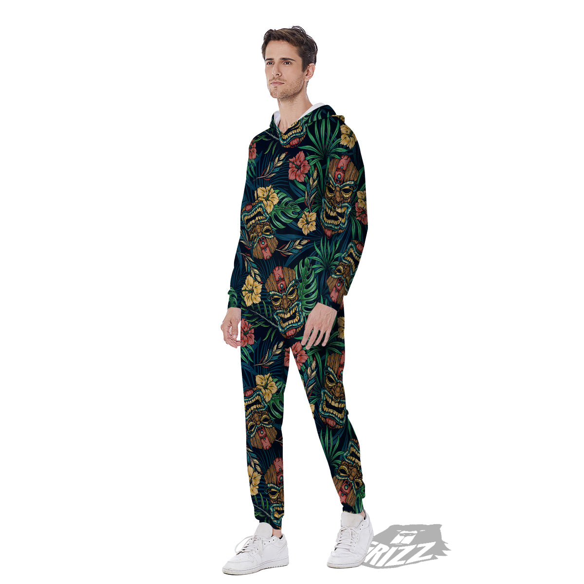 Tiki Tropical Print Pattern Men's Jumpsuit-grizzshop