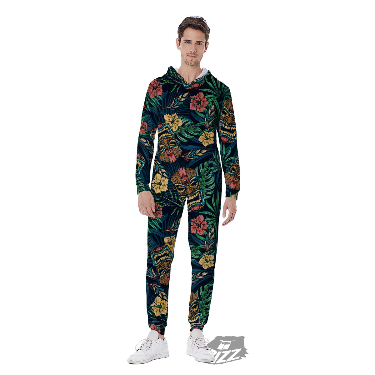 Tiki Tropical Print Pattern Men's Jumpsuit-grizzshop