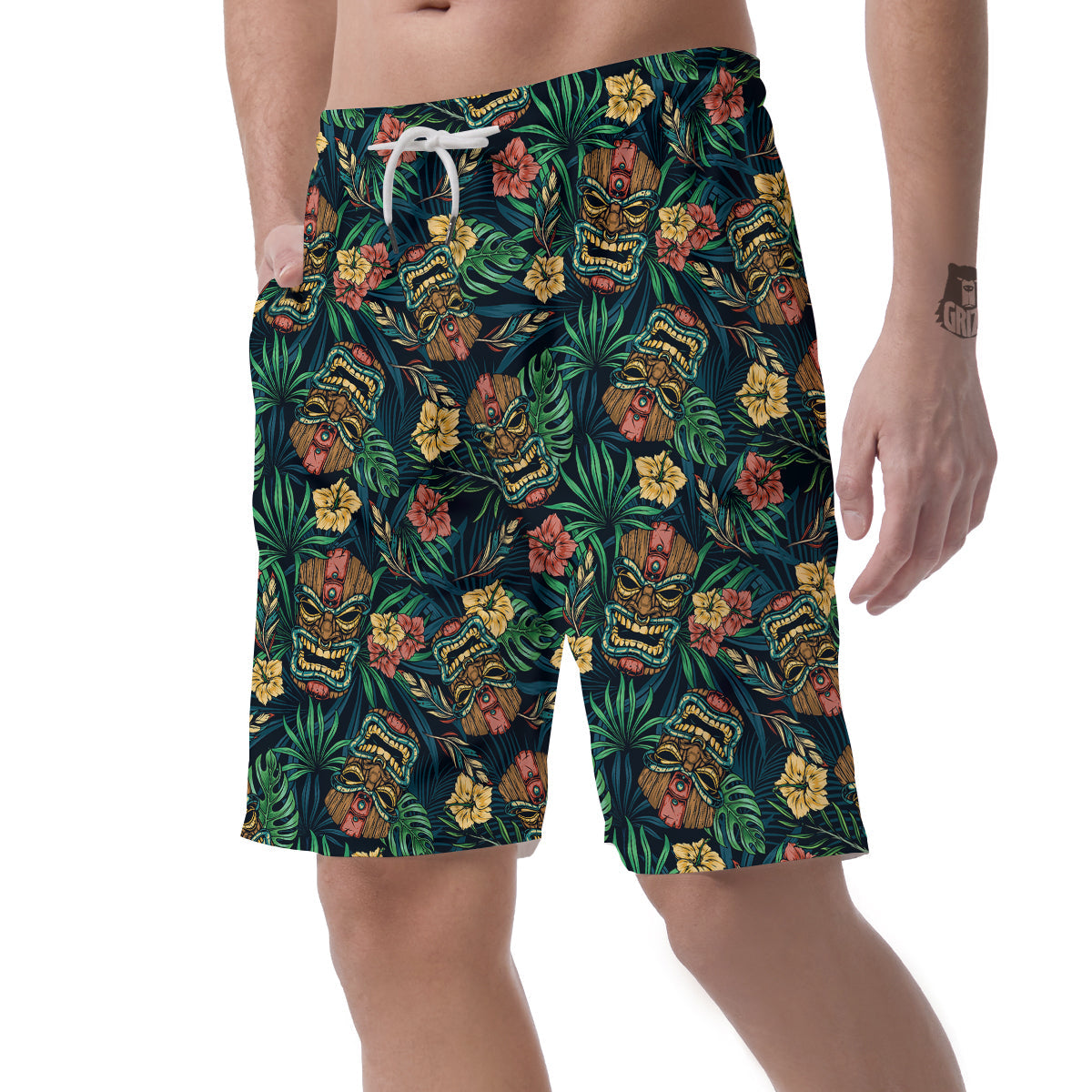 Tiki Tropical Print Pattern Men's Shorts-grizzshop