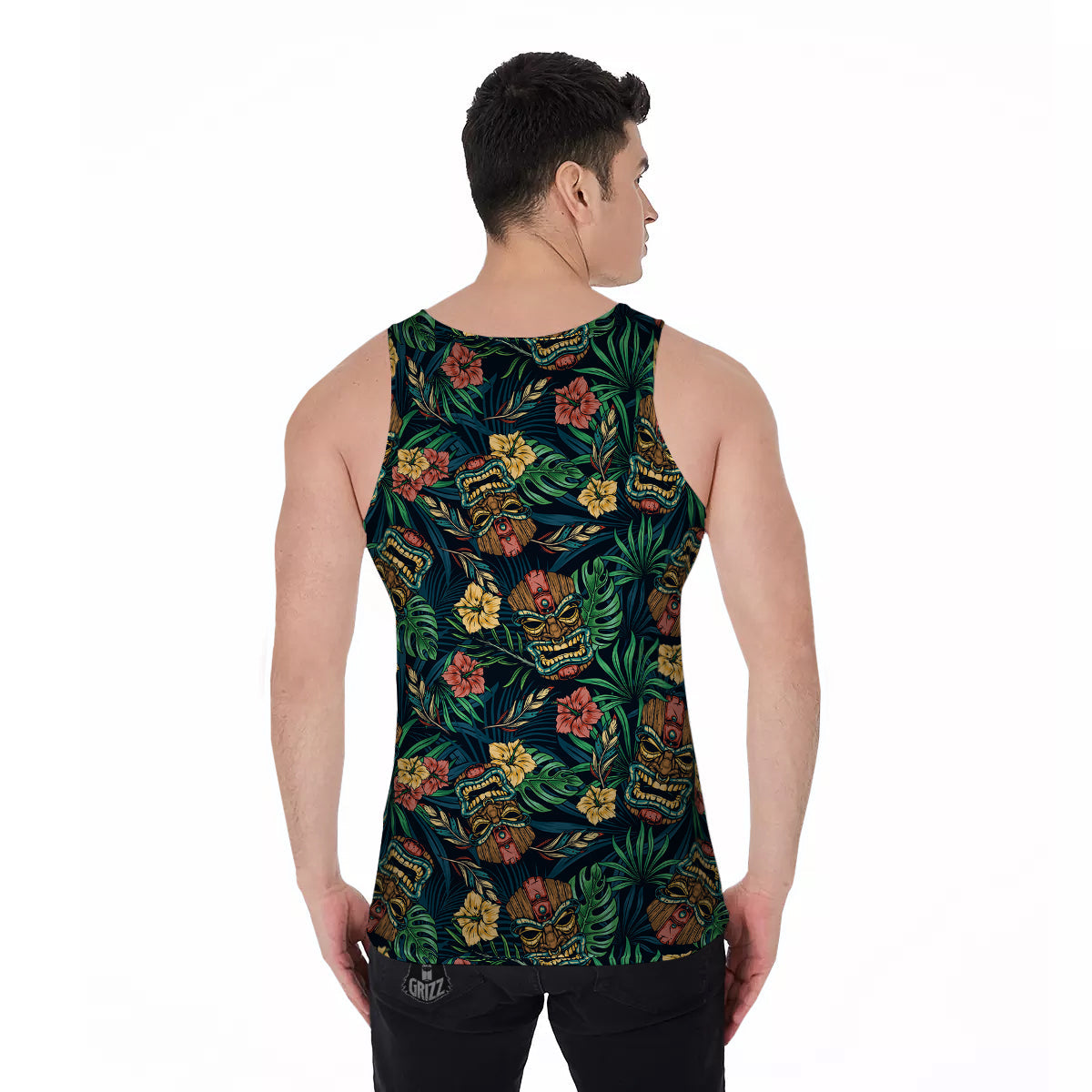 Tiki Tropical Print Pattern Men's Tank Top-grizzshop