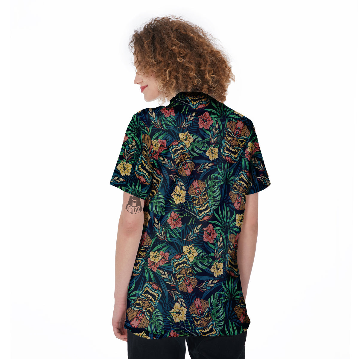 Tiki Tropical Print Pattern Women's Golf Shirts-grizzshop