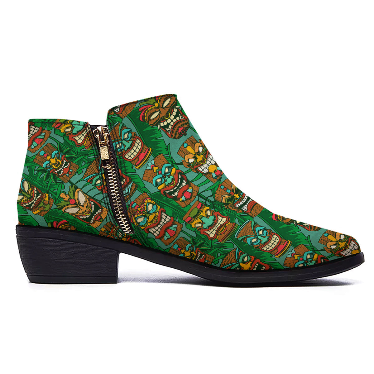 Tiki Wooden Print Pattern Ankle Boots-grizzshop