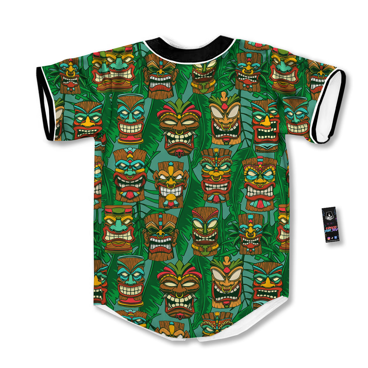 Tiki Wooden Print Pattern Baseball Jersey-grizzshop