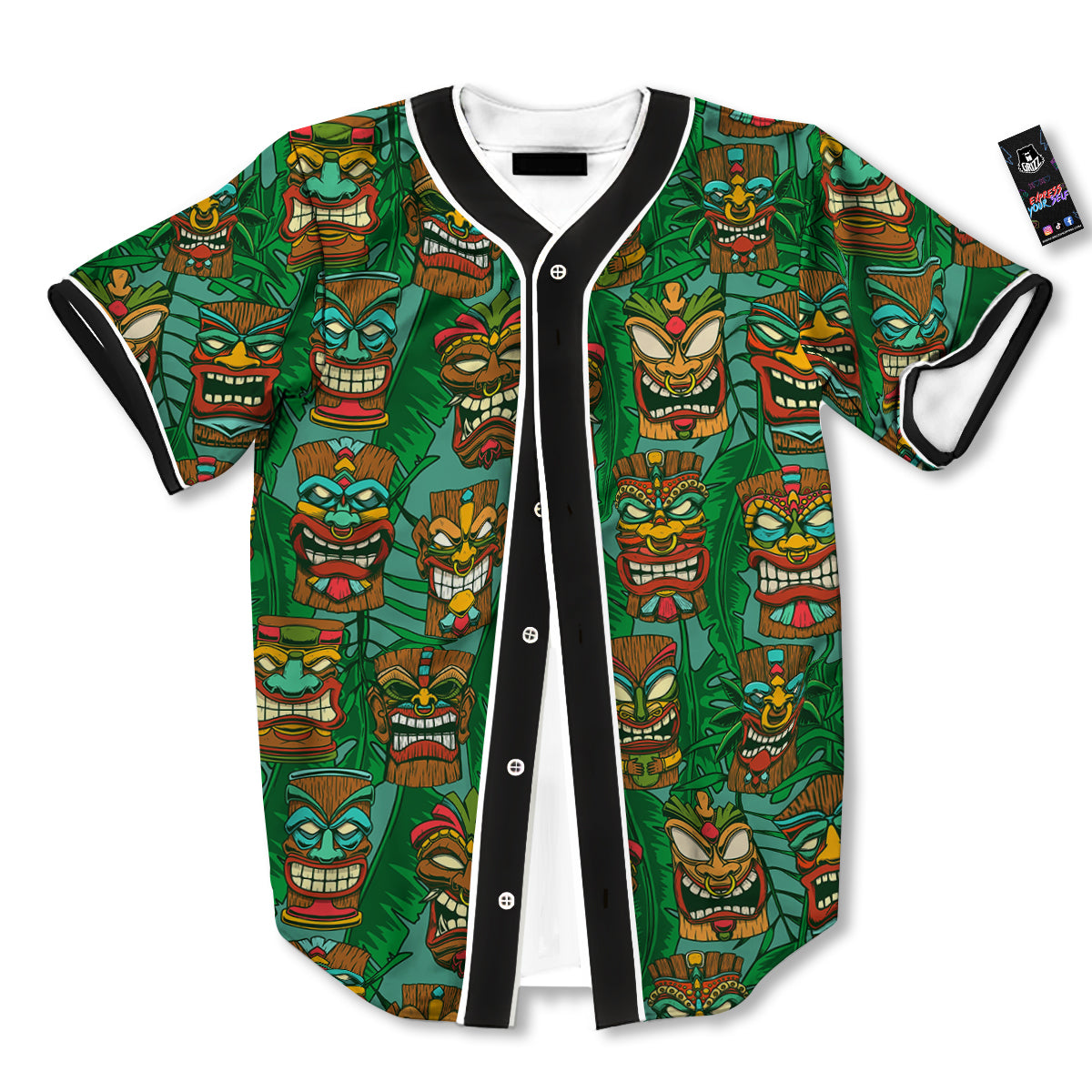 Tiki Wooden Print Pattern Baseball Jersey-grizzshop