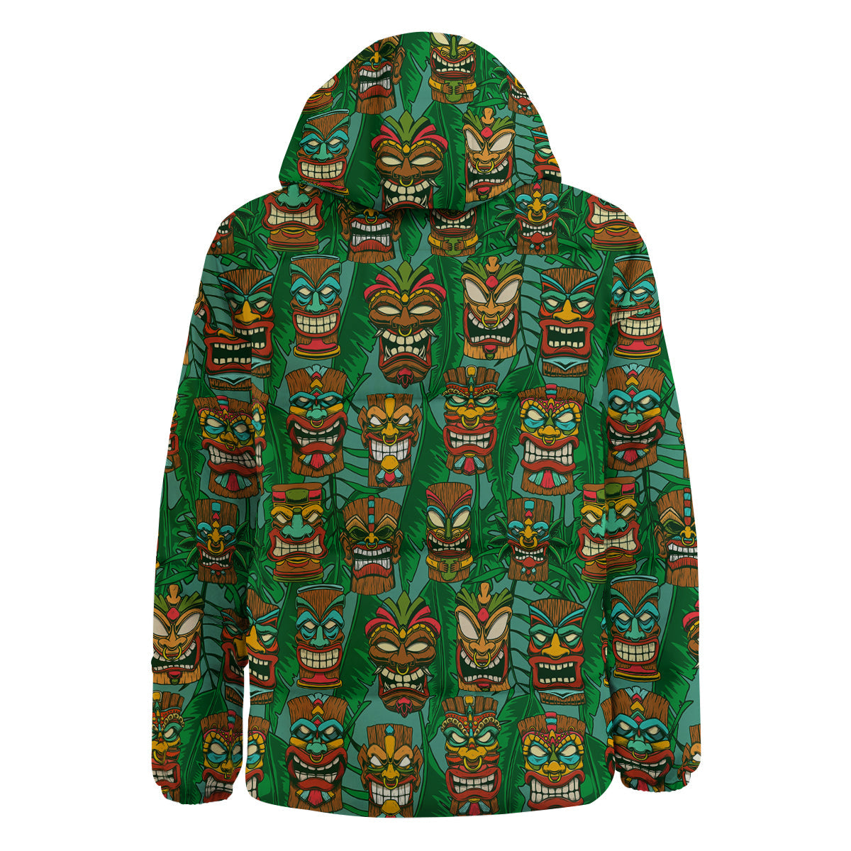 Tiki Wooden Print Pattern Down Jacket-grizzshop