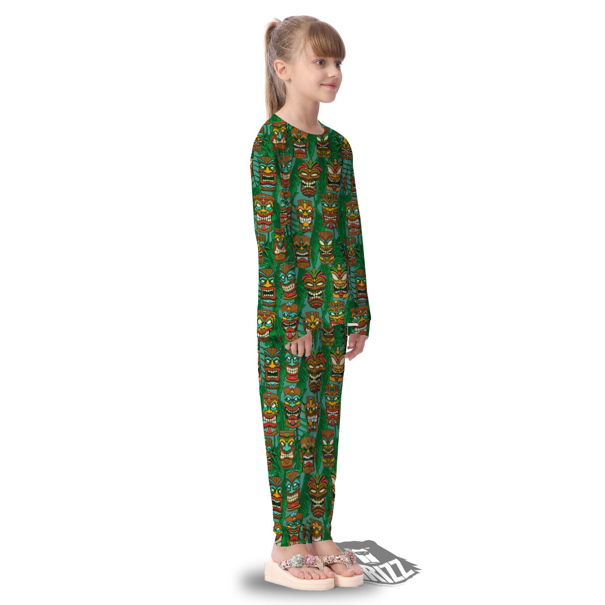 Tiki Wooden Print Pattern Kid's Pajamas-grizzshop