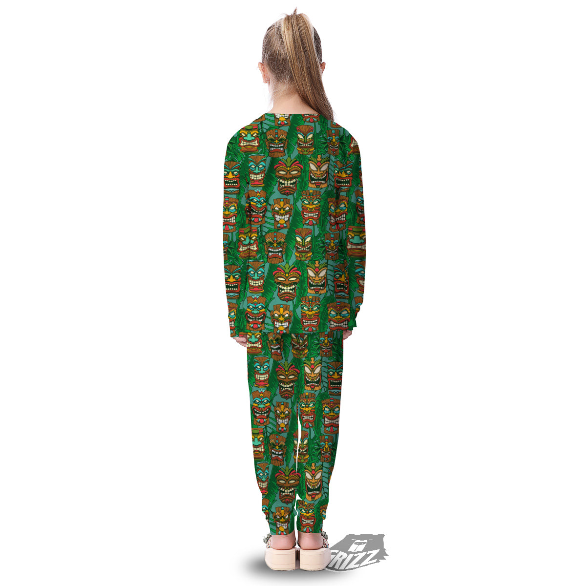 Tiki Wooden Print Pattern Kid's Pajamas-grizzshop