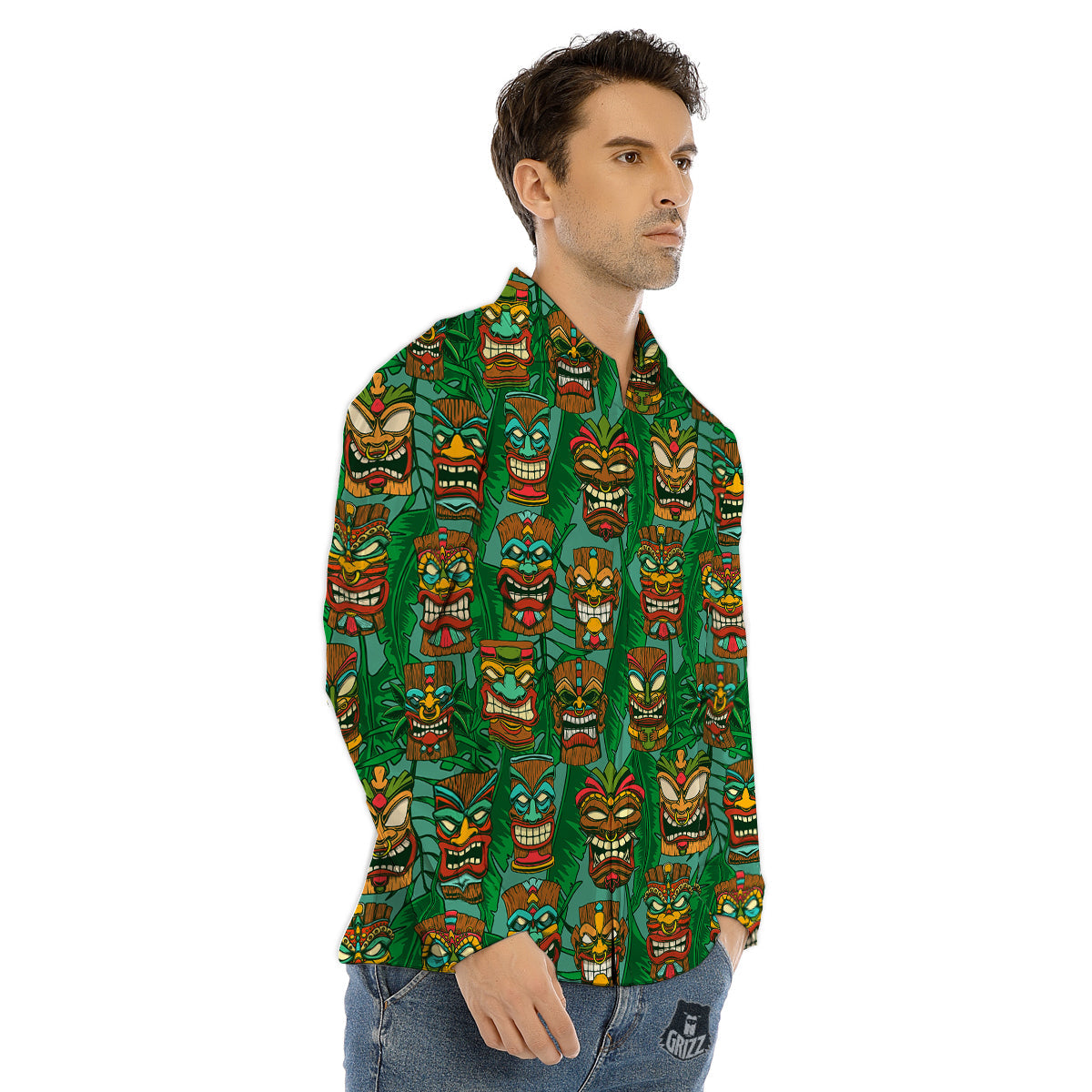 Tiki Wooden Print Pattern Men's Dress Shirts-grizzshop