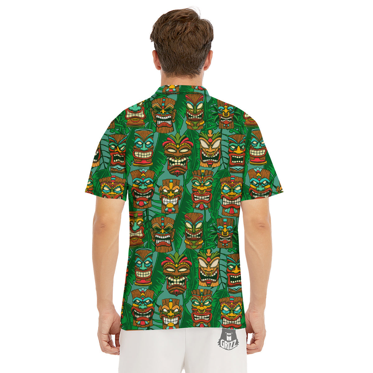 Tiki Wooden Print Pattern Men's Golf Shirts-grizzshop