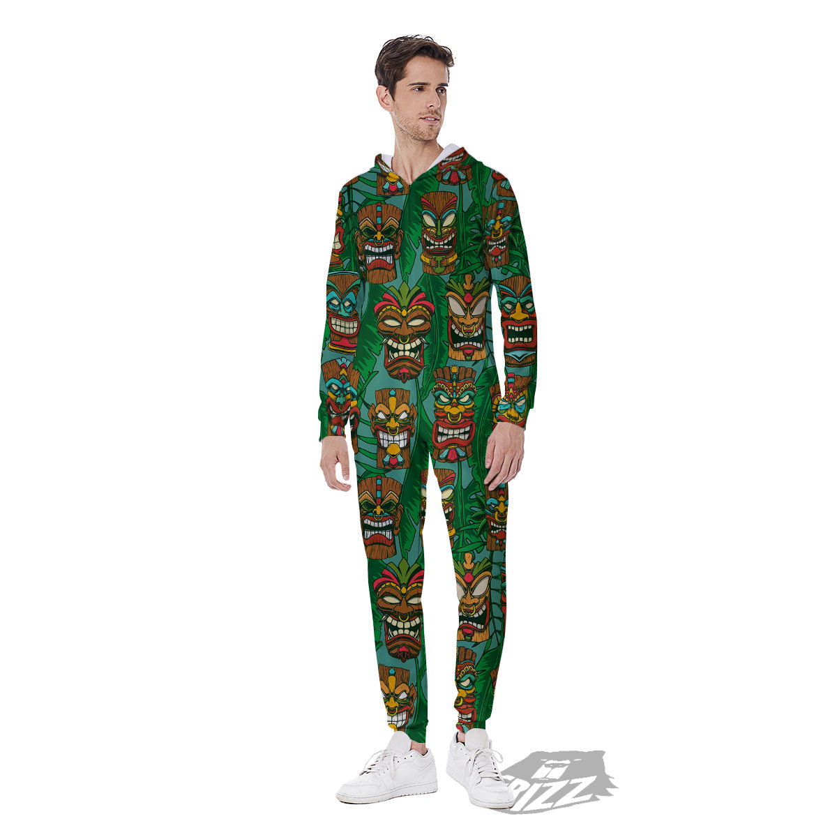 Tiki Wooden Print Pattern Men's Jumpsuit-grizzshop