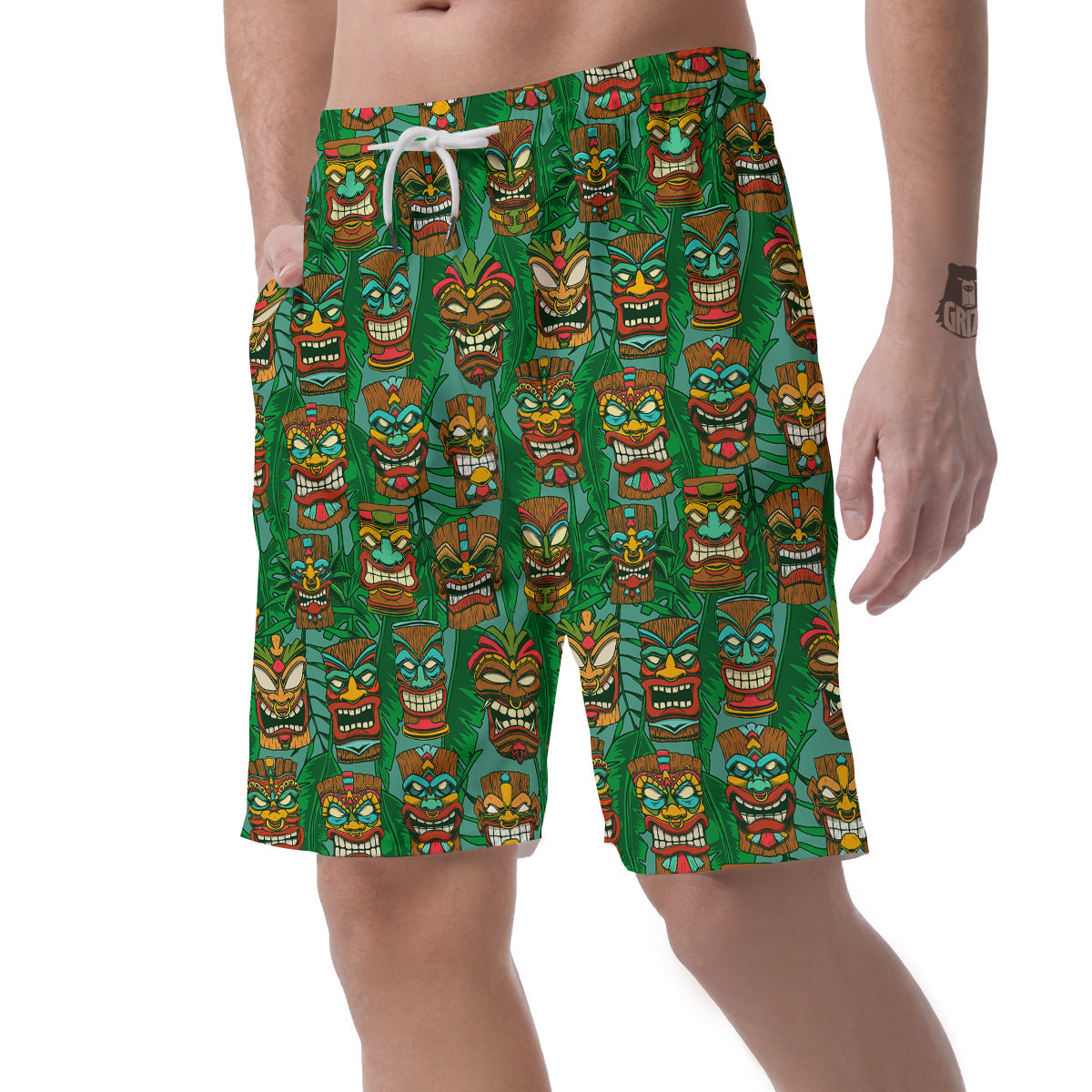 Tiki Wooden Print Pattern Men's Shorts-grizzshop