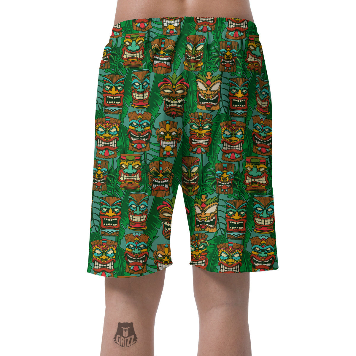Tiki Wooden Print Pattern Men's Shorts-grizzshop