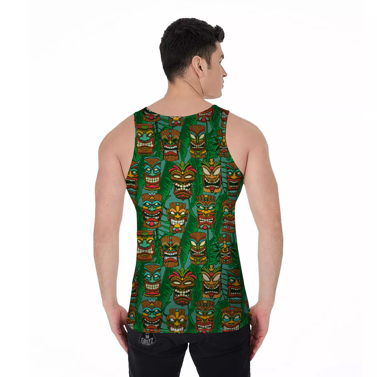 Tiki Wooden Print Pattern Men's Tank Top-grizzshop