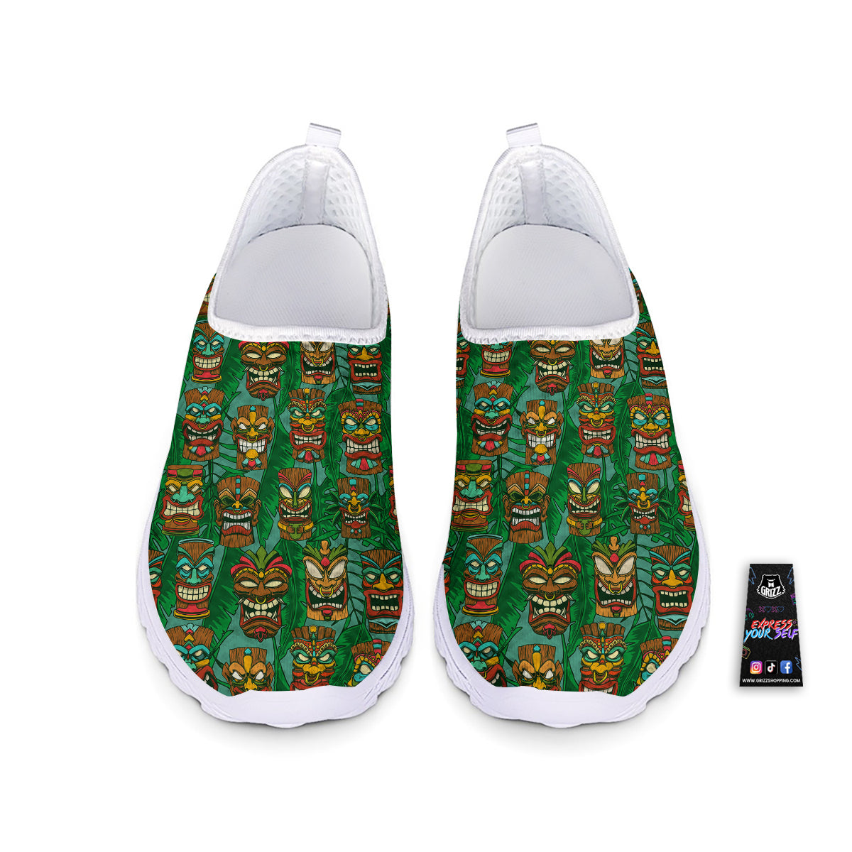 Tiki Wooden Print Pattern Nurse Shoes-grizzshop