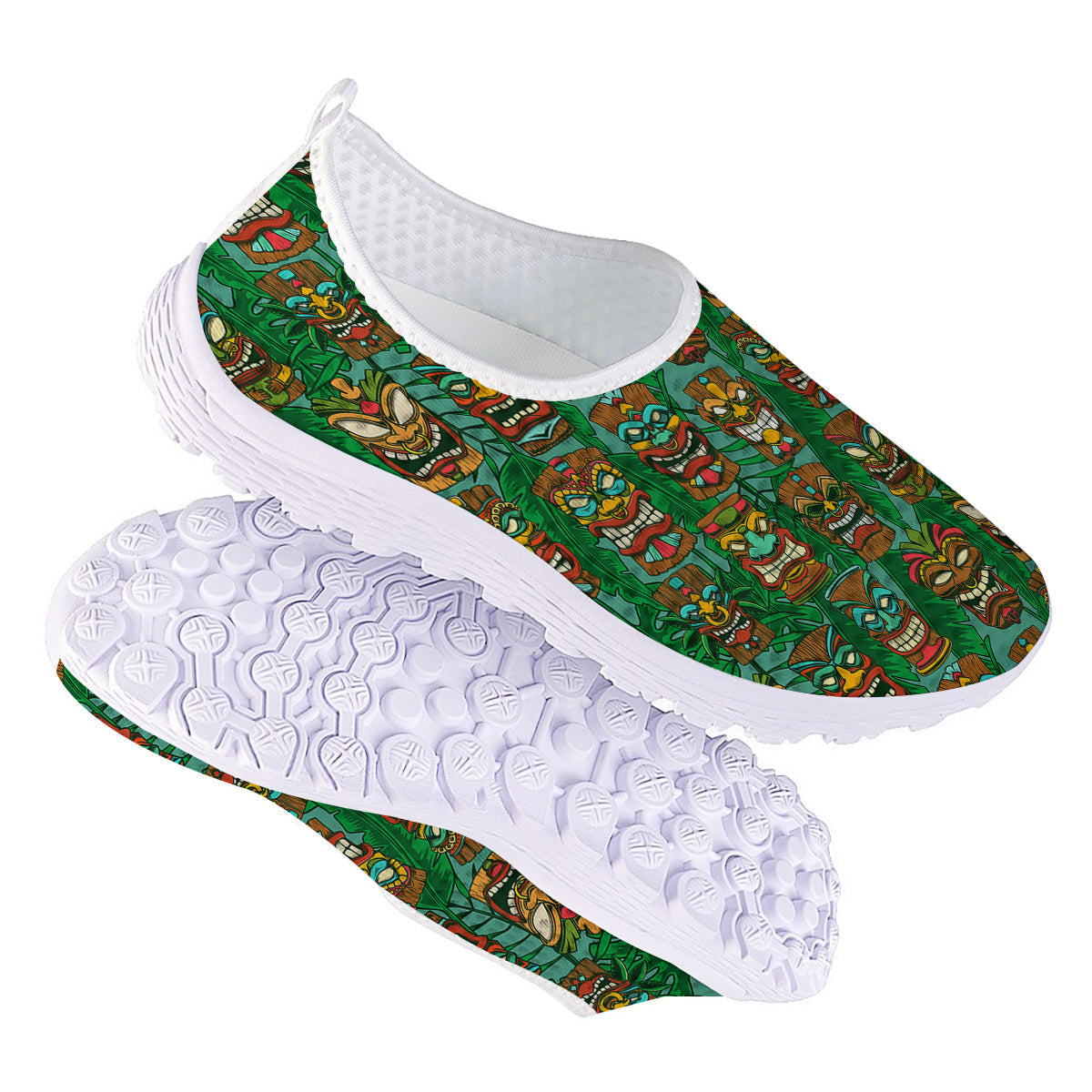 Tiki Wooden Print Pattern Nurse Shoes-grizzshop