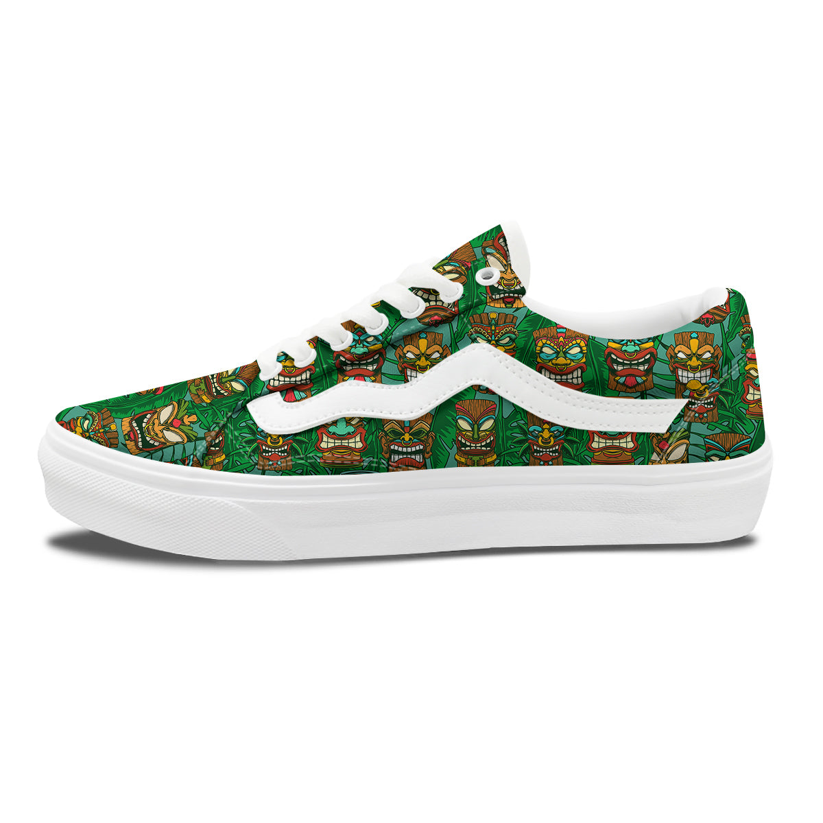 Tiki Wooden Print Pattern Skate Shoes-grizzshop