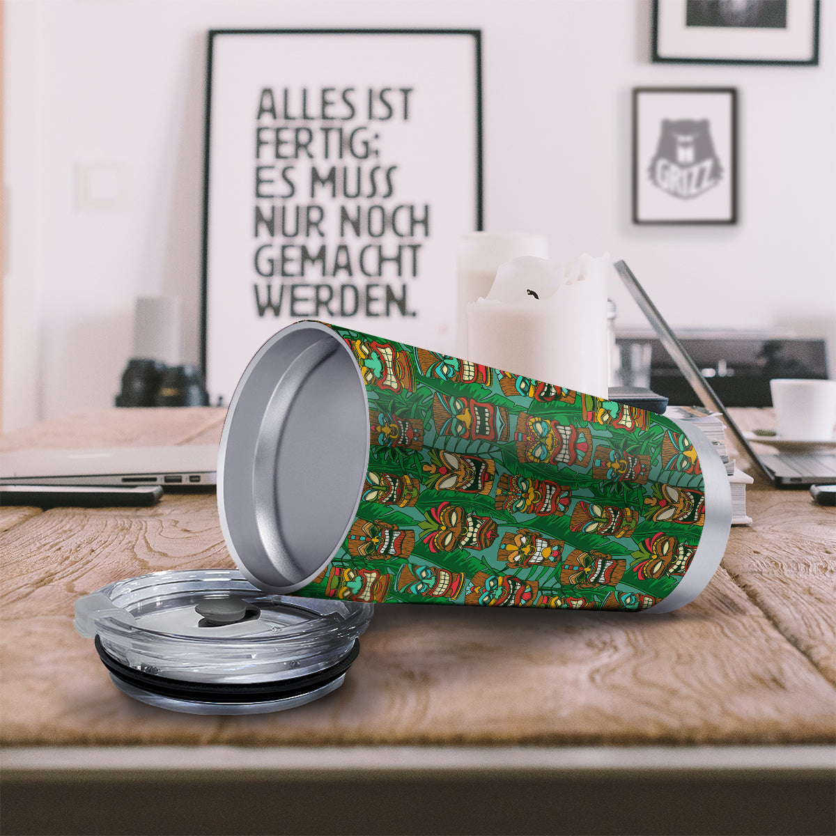 Tiki Wooden Print Pattern Tumbler-grizzshop