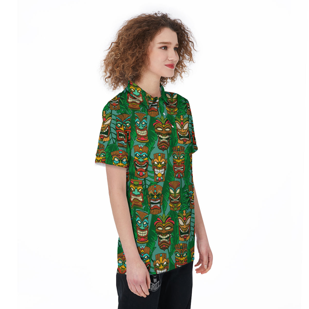 Tiki Wooden Print Pattern Women's Golf Shirts-grizzshop
