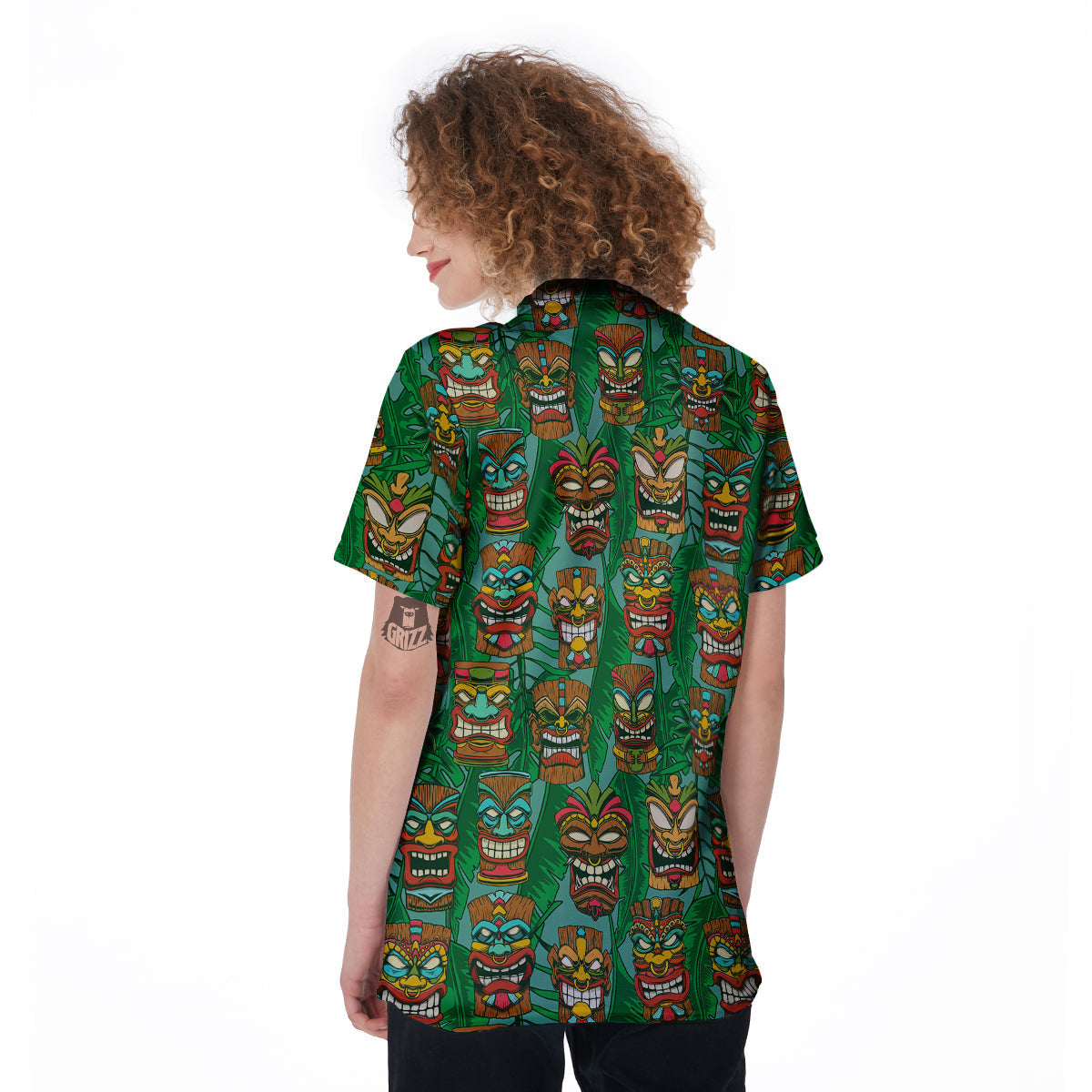 Tiki Wooden Print Pattern Women's Golf Shirts-grizzshop