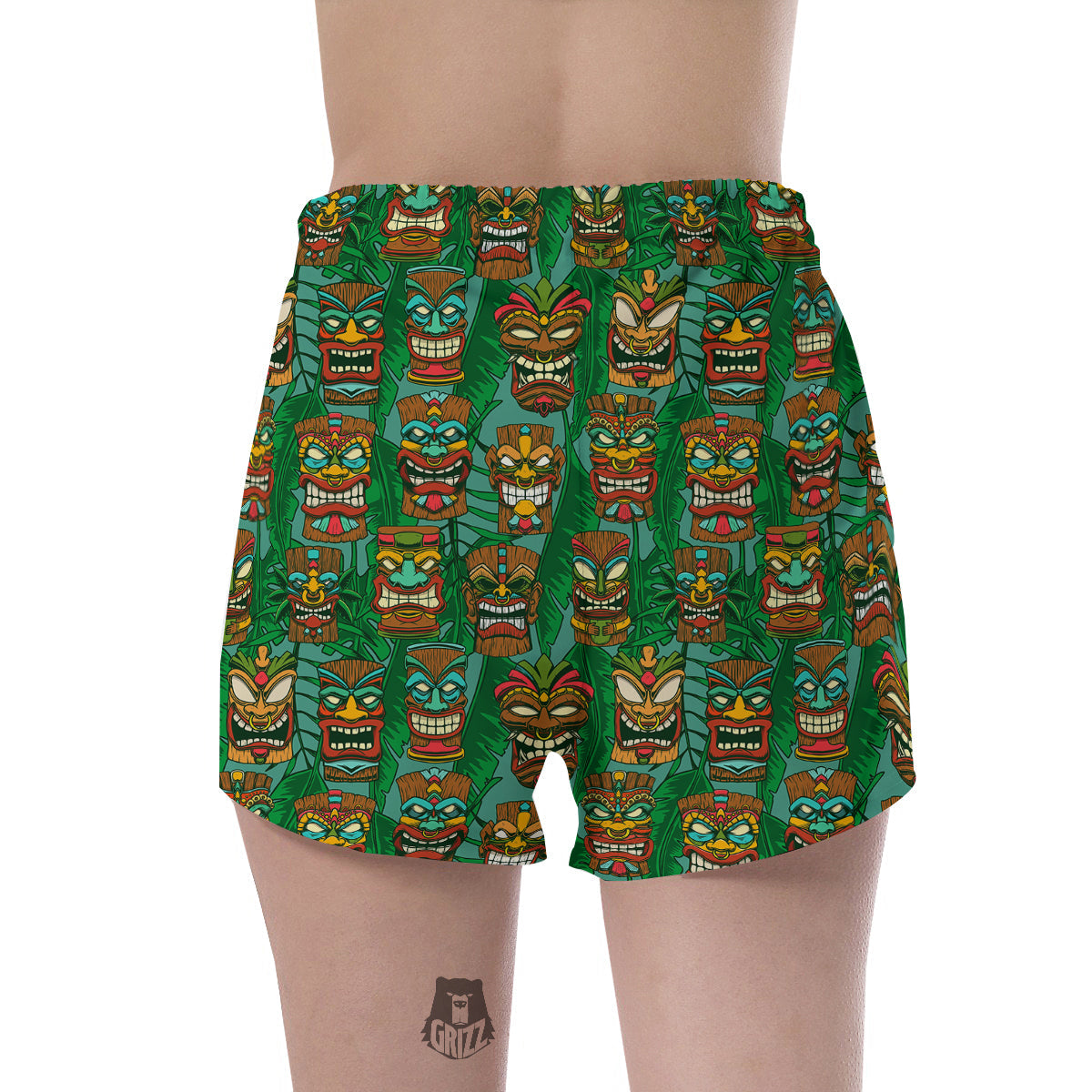 Tiki Wooden Print Pattern Women's Shorts-grizzshop
